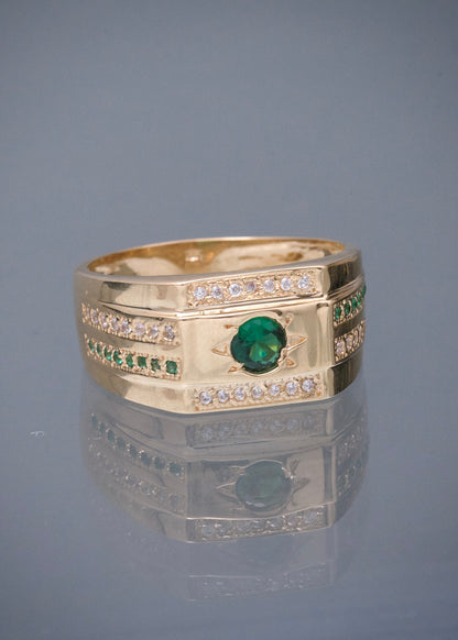 Anillo con Swarovski Verde y Blanco 6.2gr / Talla 11 — Oro Amarillo