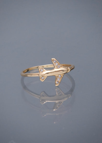 Anillo Avion con Swarovski Blanco 1.65gr / Talla 7 1/4 — Oro Amarillo