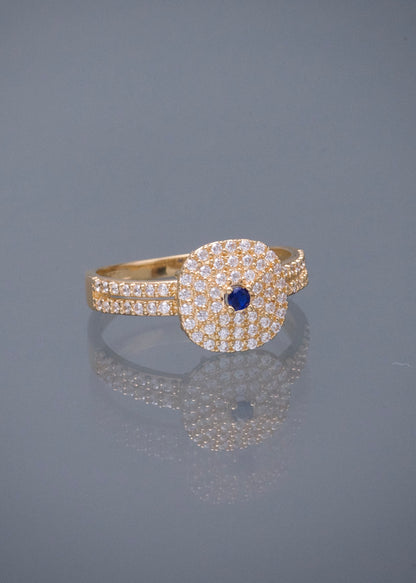 Anillo con Swarovski Azul y Blanco 2.8gr / Talla 6 3/4 — Oro Amarillo
