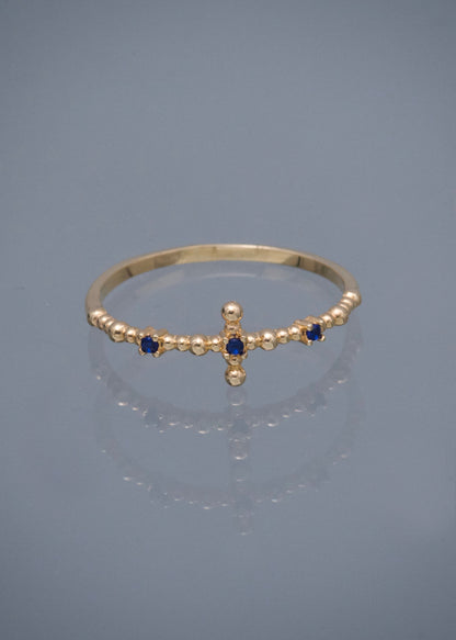 Anillo con Swarovski Azul 1.3gr / Talla 7 1/4 — Oro Amarillo