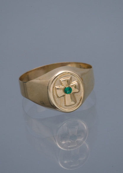 Anillo Cruz con Swarovski Verde 2.7gr / Talla 10 3/4 — Oro Amarillo