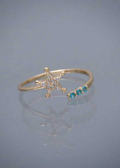 Anillo con Swarovski Azul y Blanco 1.25gr / Talla 7 — Oro Amarillo