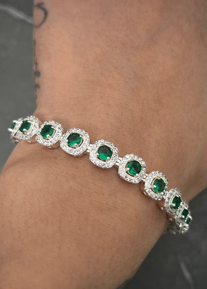 Pulso tenis con swarovski blanco y verde 22.2gr / Largo 19cm / Plata P