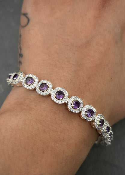 Pulso tenis con swarovski morado y blanco 24gr / Largo 19.5cm / Plata B