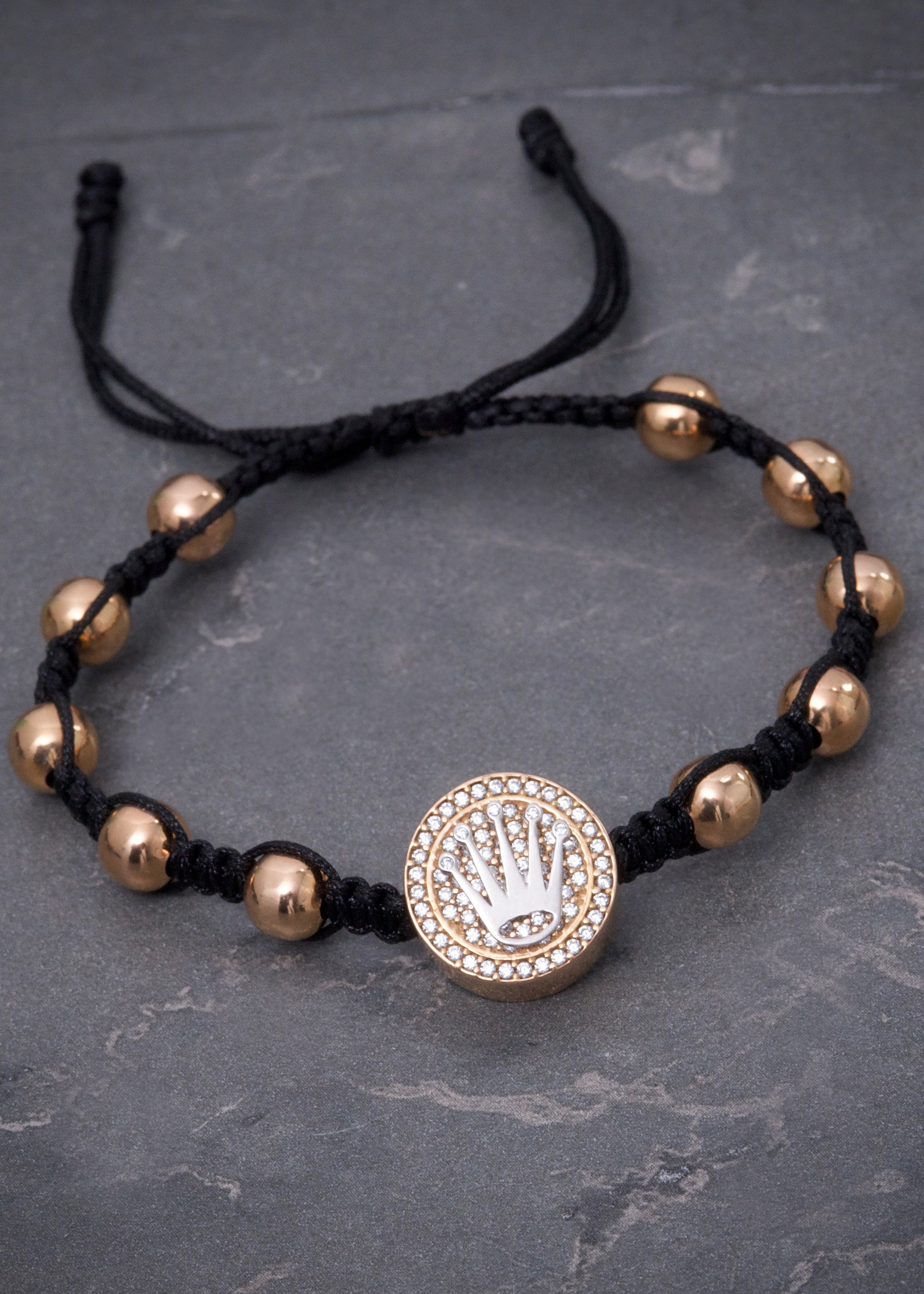 Pulsera en hilo negro con herraje rx y bolas lisas 3.35gr / Dos Oros (Joya) M