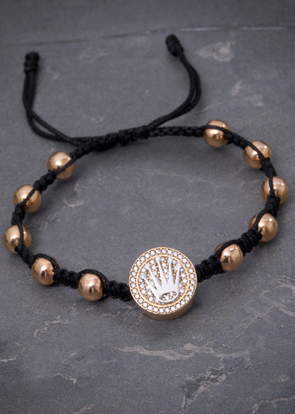 Pulsera en hilo negro con herraje rx y bolas lisas 3.35gr / Dos Oros (Joya) M