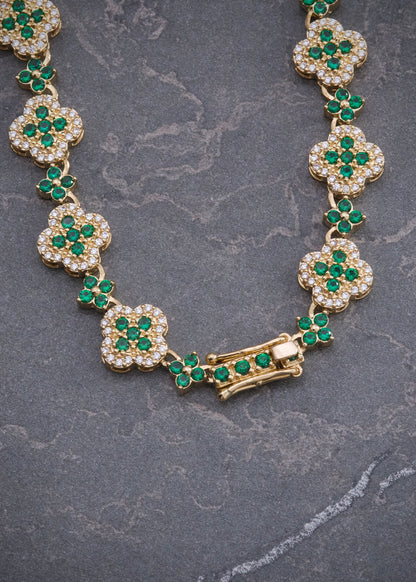 Cadena Flor con Swarovski Verde y Blanco 39.65gr / 45cm / 10mm — Oro Amarillo