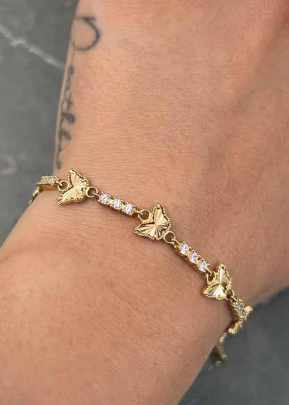 Pulso Mariposa con Swarovski Blanco 8.1gr / 18cm / 8.3mm — Oro Amarillo