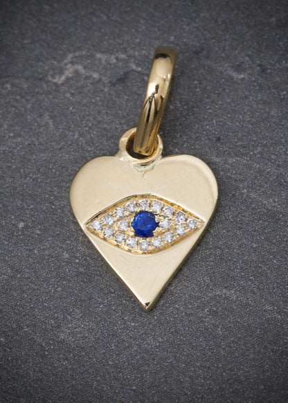 Dije corazon con swarovski blanco y azul 1.5gr / Largo 1.9cm / Oro Amarillo 14k P