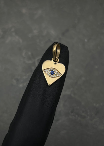 Dije corazon con swarovski blanco y azul 1.5gr / Largo 1.9cm / Oro Amarillo 14k P