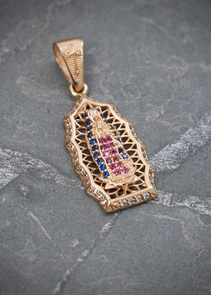 Dije Virgen de Guadalupe con Swarovski 3.15gr / 3.1cm / 12.6mm — Oro Amarillo