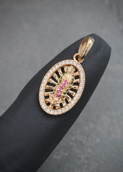 Dije Virgen de Guadalupe con Swarovski 2.3gr / 2.5cm / 12mm — Oro Amarillo