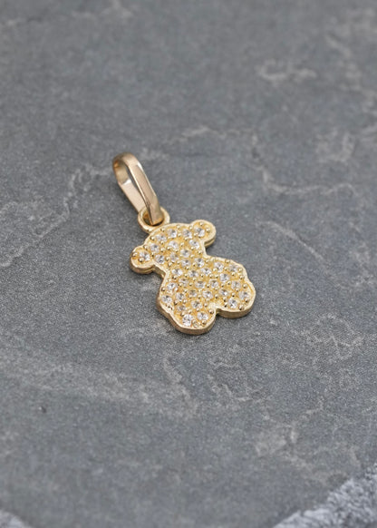 Dije Oso Th con Swarovski Blanco 0.9gr / 1.6cm / 7.8mm — Oro Amarillo