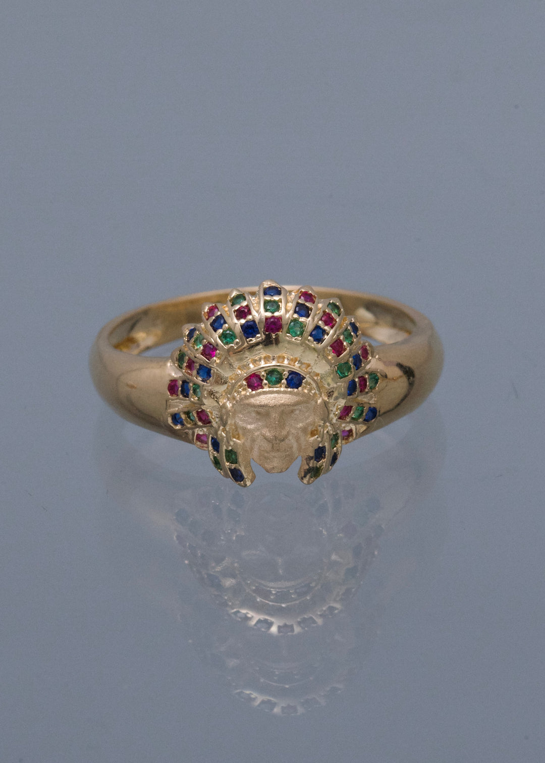 Anillo Indio con Swarovski Multicolor 4.3gr / Talla 9 3/4 — Oro Amarillo