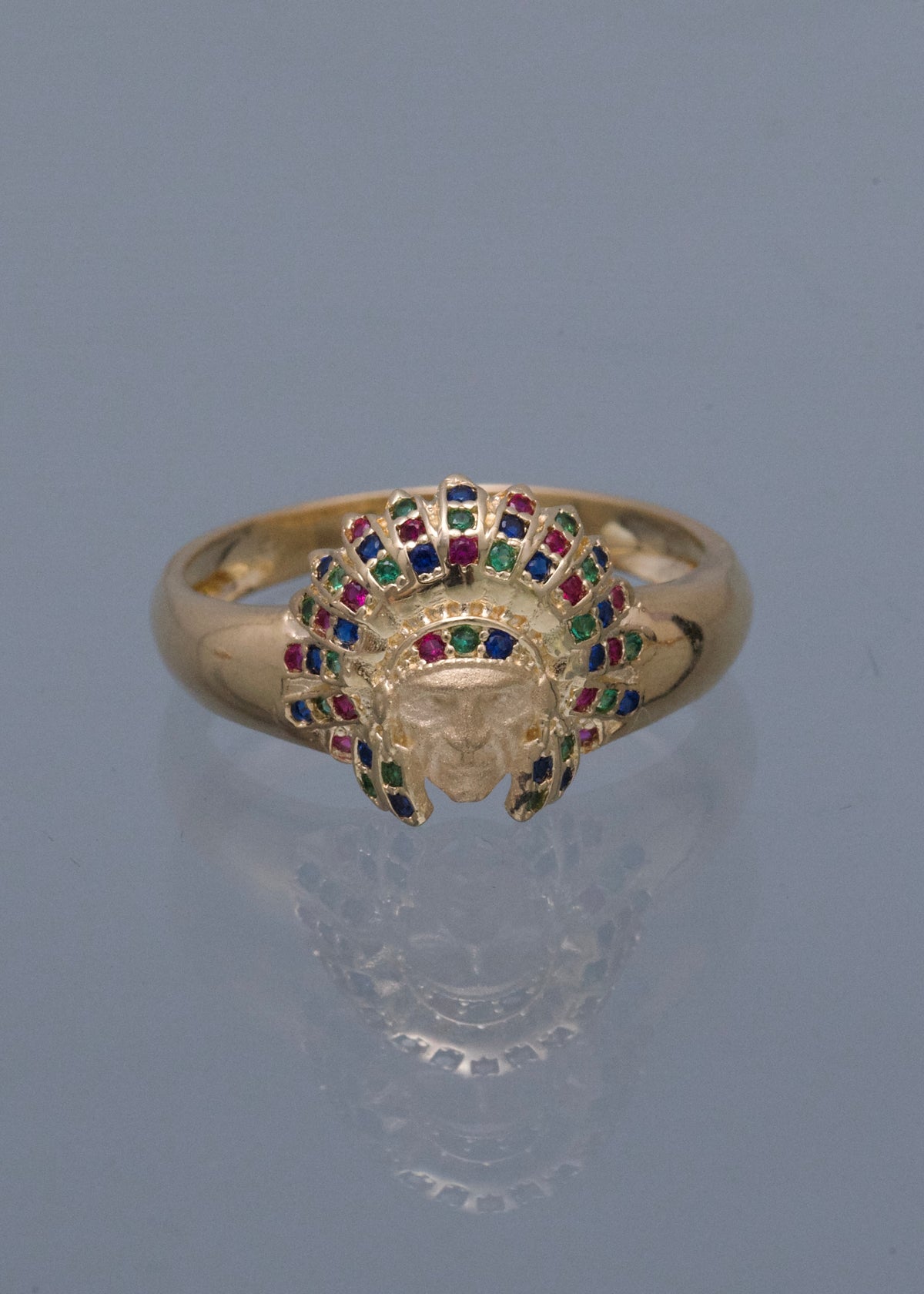 Anillo Indio con Swarovski Multicolor 4.3gr / Talla 9 3/4 — Oro Amarillo