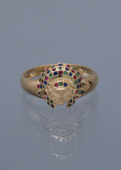 Anillo Indio con Swarovski Multicolor 4.3gr / Talla 9 3/4 — Oro Amarillo
