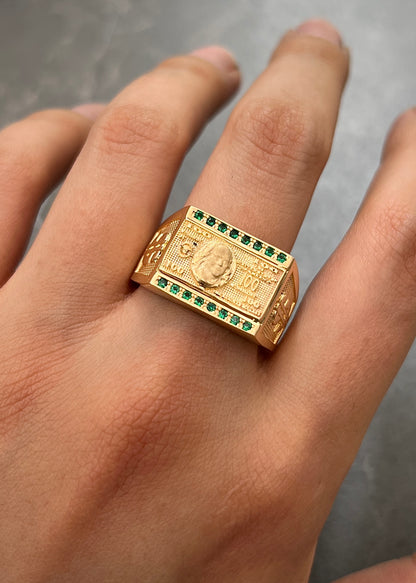 Anillo Dolar con Swarovski Verde 8.1gr / Talla 11 — Oro Amarillo