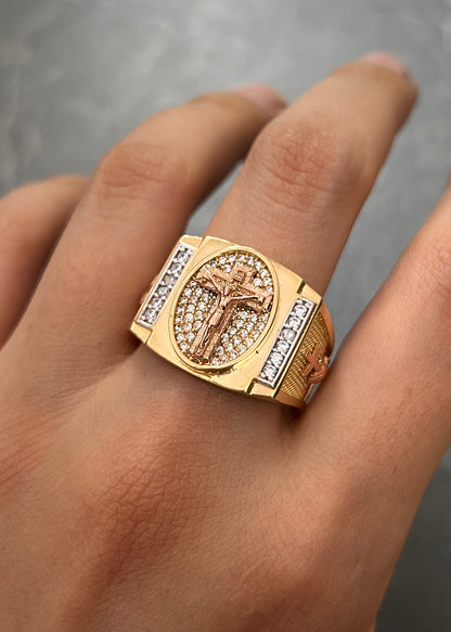 Anillo Cruz con Swarovski Blanco 13.75gr / Talla 11 — Dos Oros