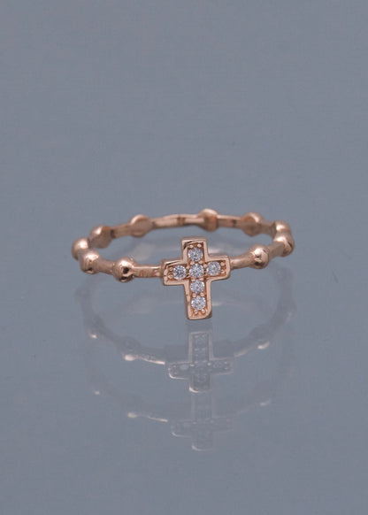 Anillo Cruz con Swarovski Blanco 1.65gr / Talla 6 1/4 — Oro Rosado