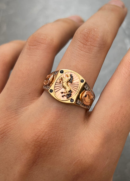 Anillo Caballo con Swarovski Blanco y Negro 5.95gr / Talla 9 3/4 — Dos Oros