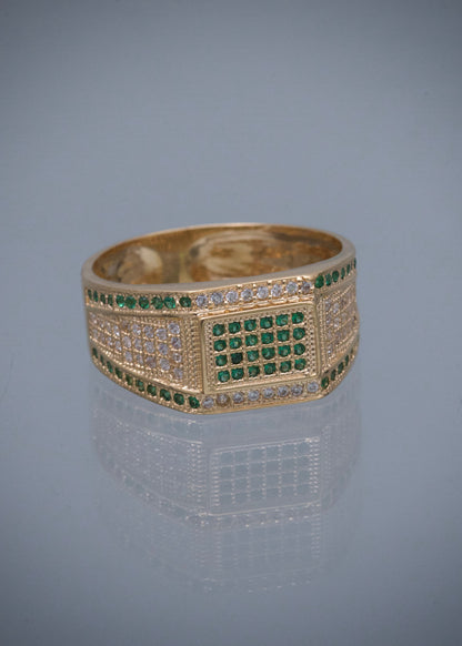 Anillo con Swarovski Verde y Blanco 5.7gr / Talla 10  — Oro Amarillo