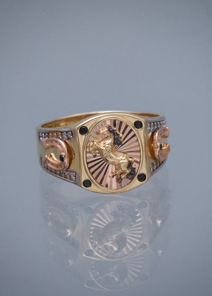 Anillo Caballo con Swarovski Blanco y Negro 5.95gr / Talla 9 3/4 — Dos Oros