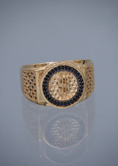 Anillo Signo Peso con Swarovski Negro 13gr / Talla 11 3/4 — Oro Amarillo