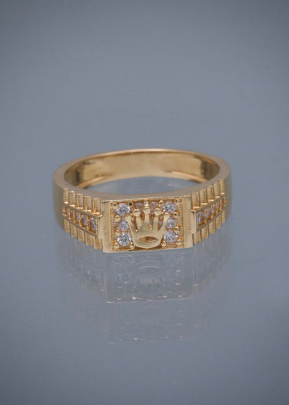 Anillo Rx con Swarovski Blanco 6.75gr / Talla 9 3/4 — Oro Amarillo