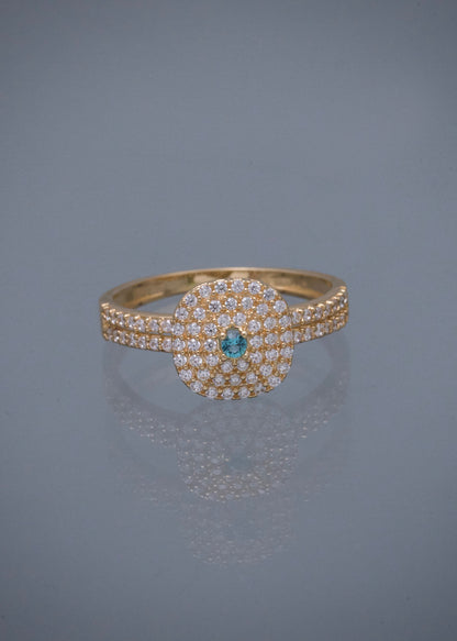 Anillo con Swarovski Azul y Blanco 2.75gr / Talla 7 — Oro Amarillo