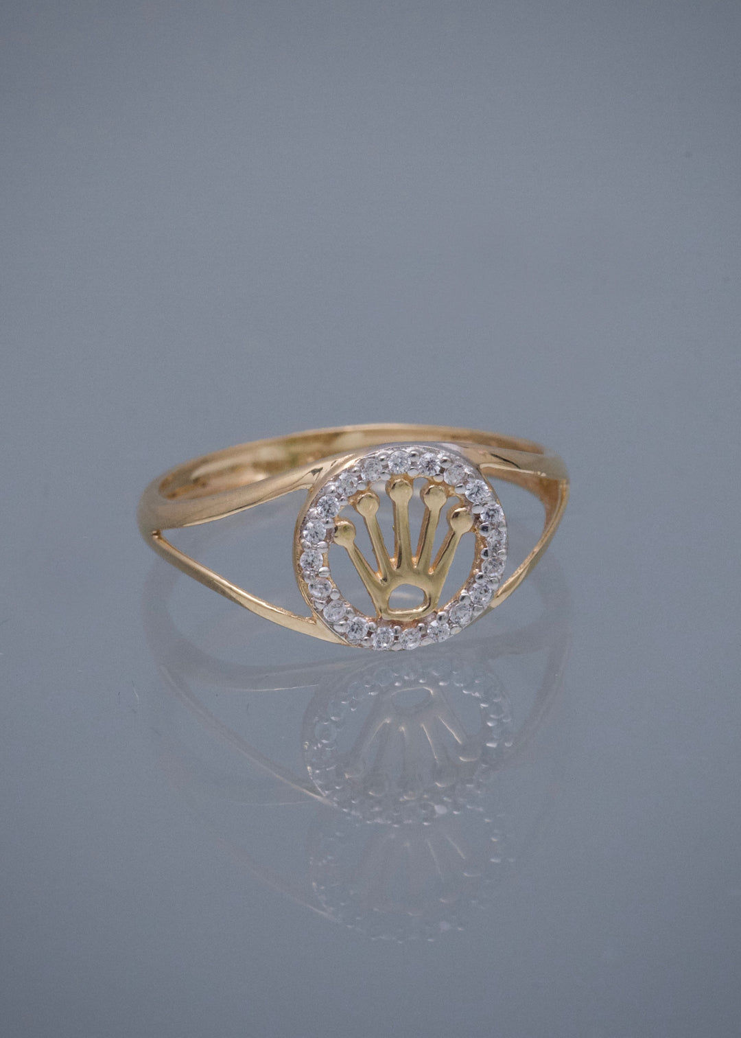 Anillo Rx con Swarovski Blanco 1.5gr / Talla 6 3/4 — Oro Amarillo
