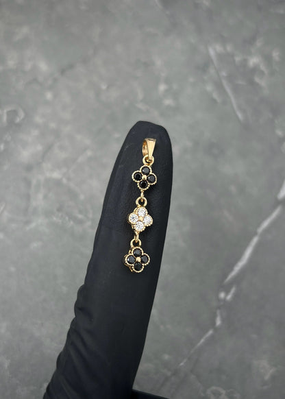 Dije Flor con Swarovski Blanco y Negro 1.6gr / 3.2cm / 6mm — Oro Amarillo