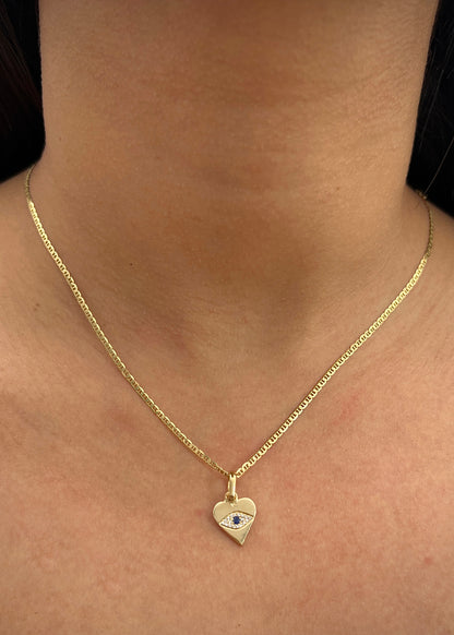Dije corazon con swarovski blanco y azul 1.5gr / Largo 1.9cm / Oro Amarillo 14k P