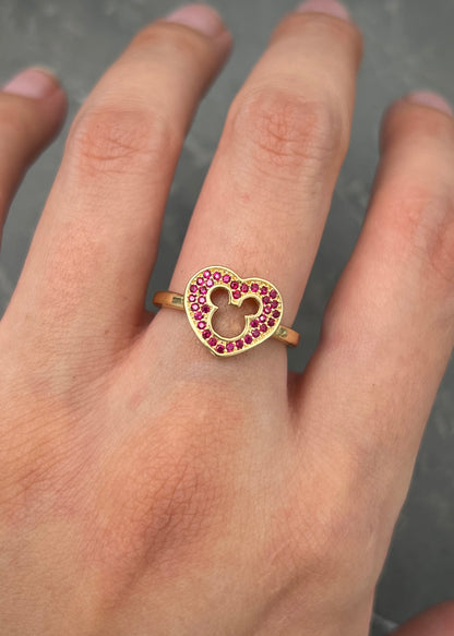 Anillo corazon con swarovski fucsia 2.6gr / TALLA 5 1/2 / Oro Amarillo Nac M
