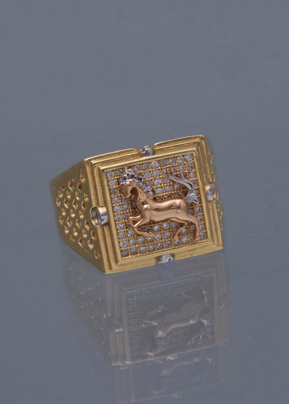 Anillo caballo con swarovski blanco 10.1gr / TALLA 10 1/2 / Oro Amarillo Nac M