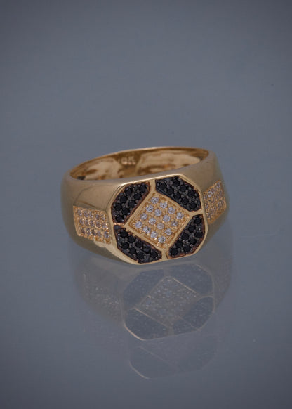 Anillo con swarovski negro y blanco 5.4gr / TALLA 8 3/4 / Oro Amarillo Nac M