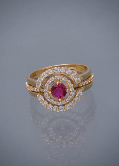 Anillo con swarovski fucsia y blanco 6gr / TALLA 6 / Oro Amarillo Nac M