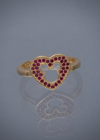 Anillo corazon con swarovski fucsia 2.6gr / TALLA 5 1/2 / Oro Amarillo Nac M