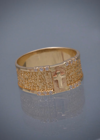 Anillo cruz con swarovski blanco 11.6gr / TALLA 14 1/2 / Oro Amarillo Nac M