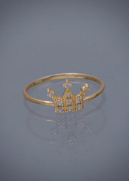 Anillo corona con swarovski blanco 1.1gr / TALLA 6 1/2 / Oro Amarillo Nac M