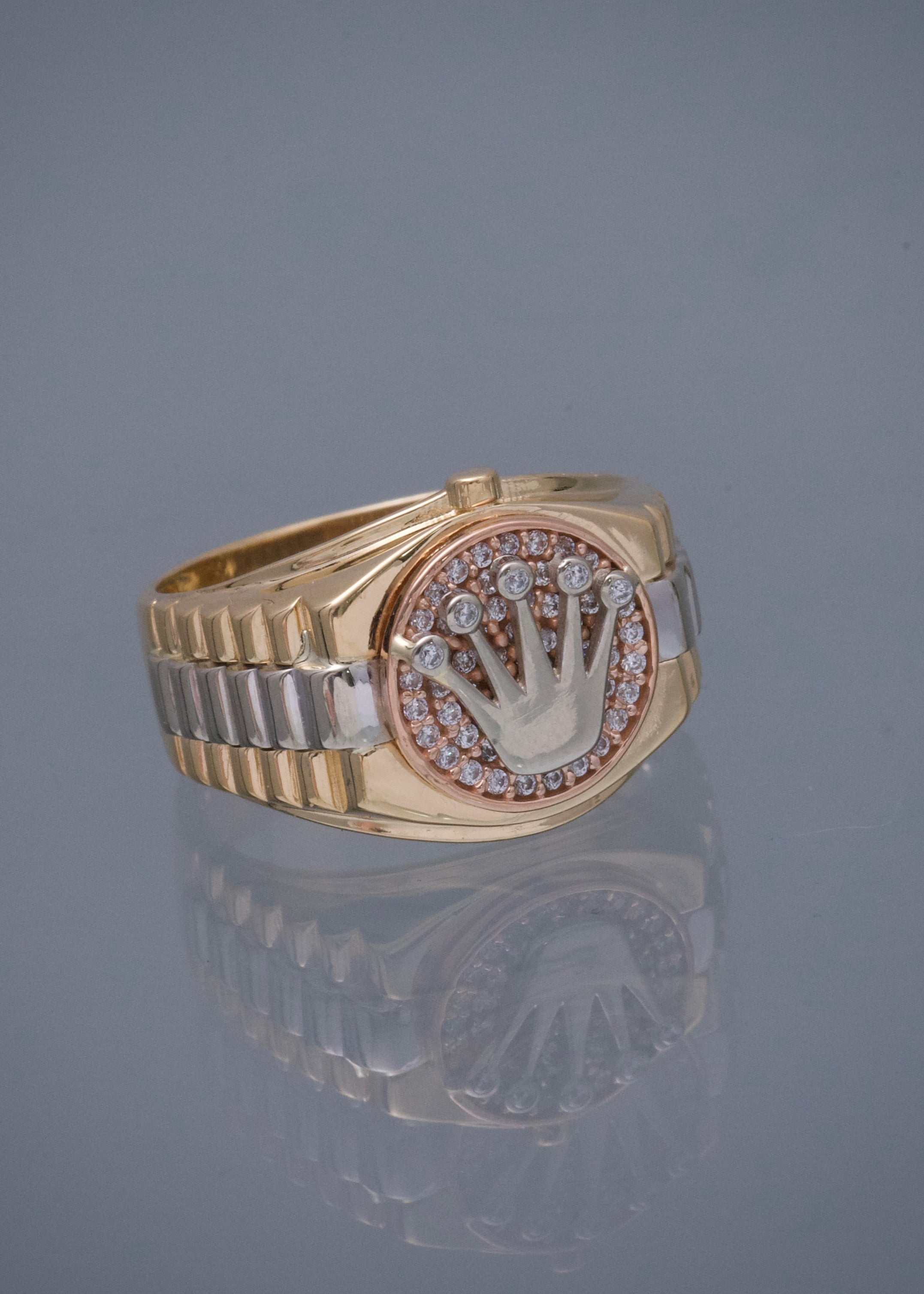 Anillo rx con swarovski blanco 7.15gr / TALLA 8 1/4 / Tres Oros Nac M