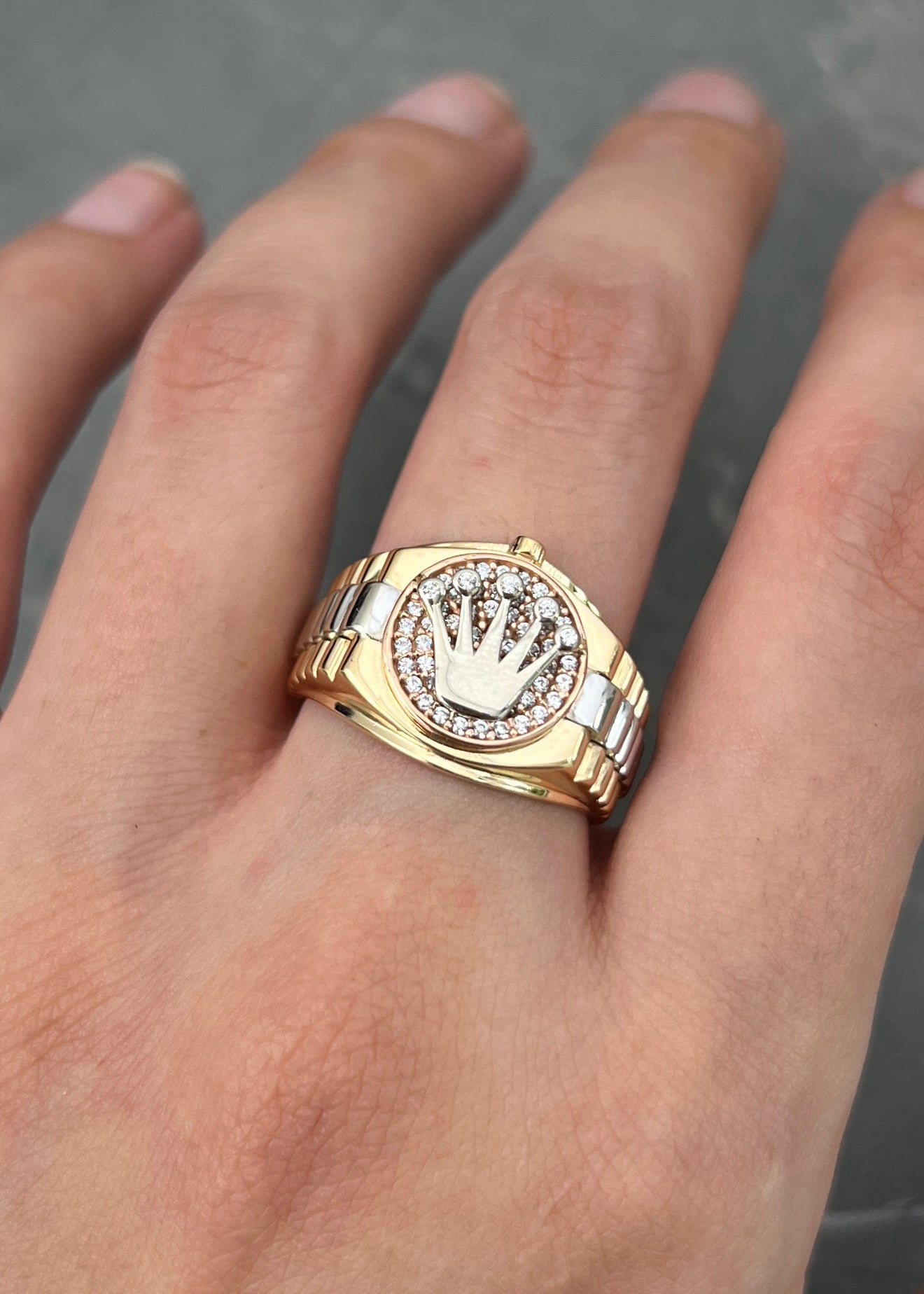 Anillo rx con swarovski blanco 7.15gr / TALLA 8 1/4 / Tres Oros Nac M