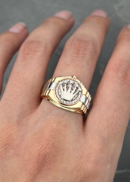 Anillo rx con swarovski blanco 7.15gr / TALLA 8 1/4 / Tres Oros Nac M