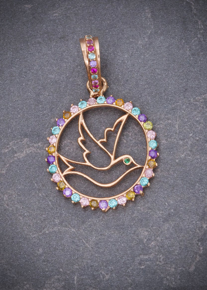 Dije paloma con swarovski multicolor 2.2gr / 3cm / Oro Rosado Nac M
