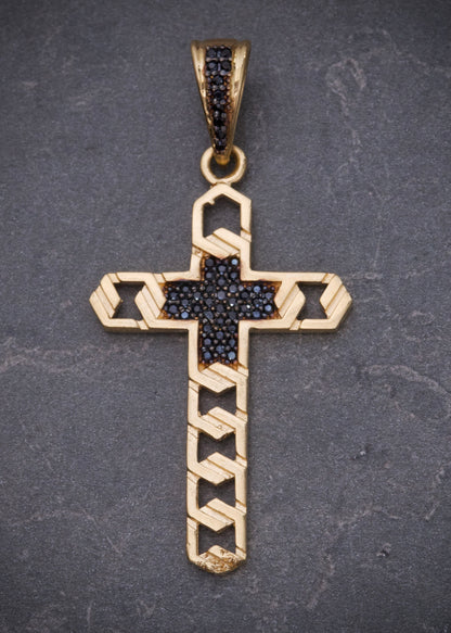 Dije cruz con swarovski negro 4.3gr / Largo 4.7cm / Oro Amarillo Nac M