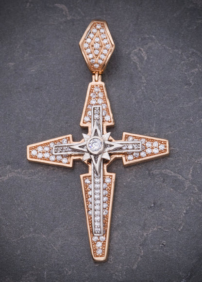 Dije cruz con swarovski blanco 8.25gr / Largo 5.2cm / Dos Oros Nac M