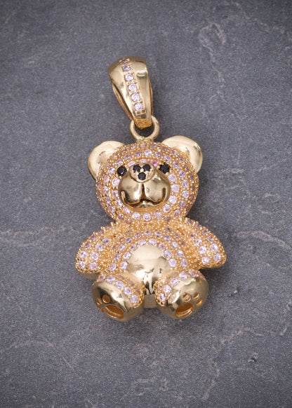 Dije oso con swarovski rosado 7.6gr / Largo 3.3cm / Oro Amarillo Nac M
