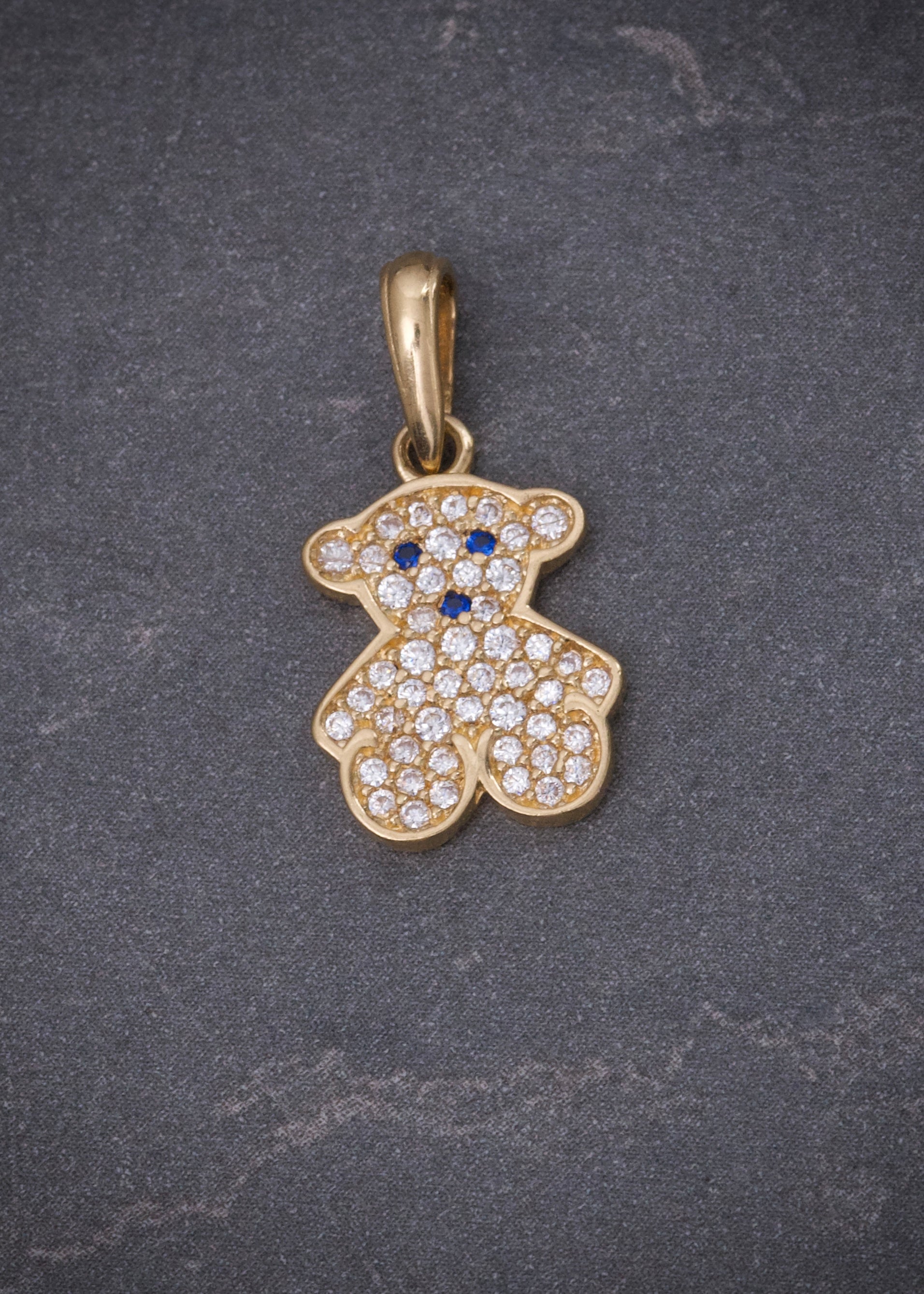 Dije oso th con swarovski blanco y azul 1.6gr / Largo 2.1cm / Oro Amarillo Nac M