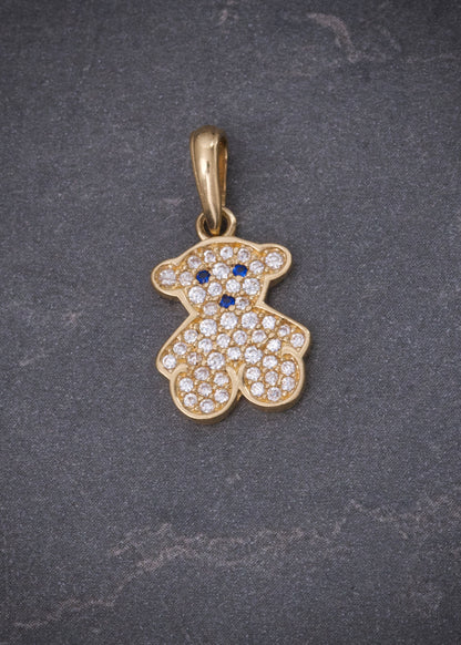 Dije oso th con swarovski blanco y azul 1.6gr / Largo 2.1cm / Oro Amarillo Nac M