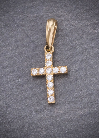 Dije cruz con Swarovski blanco 0.8gr / Largo 2cm / Oro Amarillo Nac M