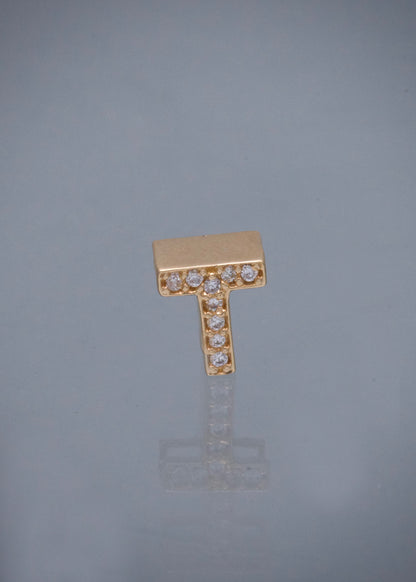 Herraje Letra T con Swarovski Blanco 0.75gr / 0.6cm / 7.9mm — Oro Amarillo